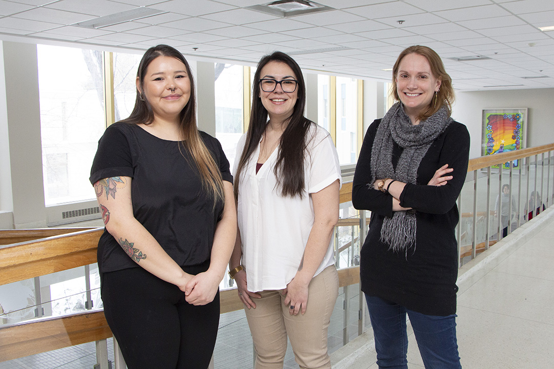 From left: Students Julia Doucette-Garr and Micheala Merasty and ISAP and STEM Pathways coordinator Sandy Bonny. (Photo: Chris Putnam)